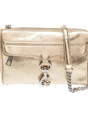 Rebecca Minkoff Mini Mac Metallic Gold Crossbody Bag with Chain Strap